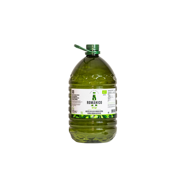 Aceite de Oliva Virgen Extra, ecológico arbequina PET 5 litros, Romanico Aceite de Oliva Virgen Extra, ecológico arbequina PET 5 litros, Romanico